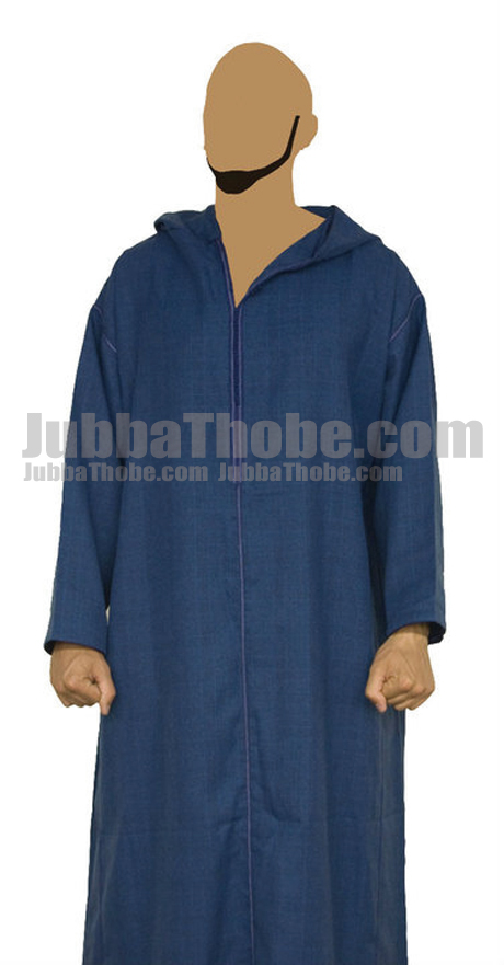 Blue Morrocan Men Stylish Jubba Thobe With Hoodie