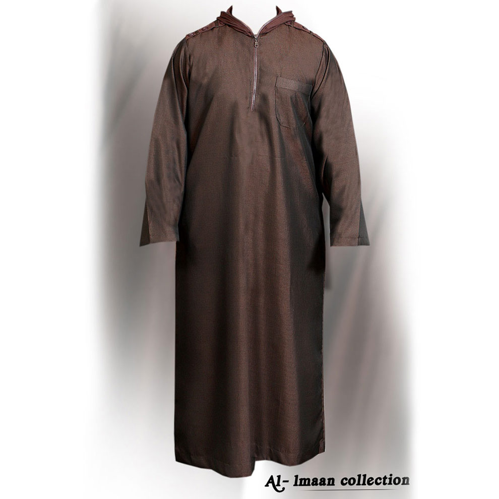 Brown Full Zipper Hooded Jubba Thobe