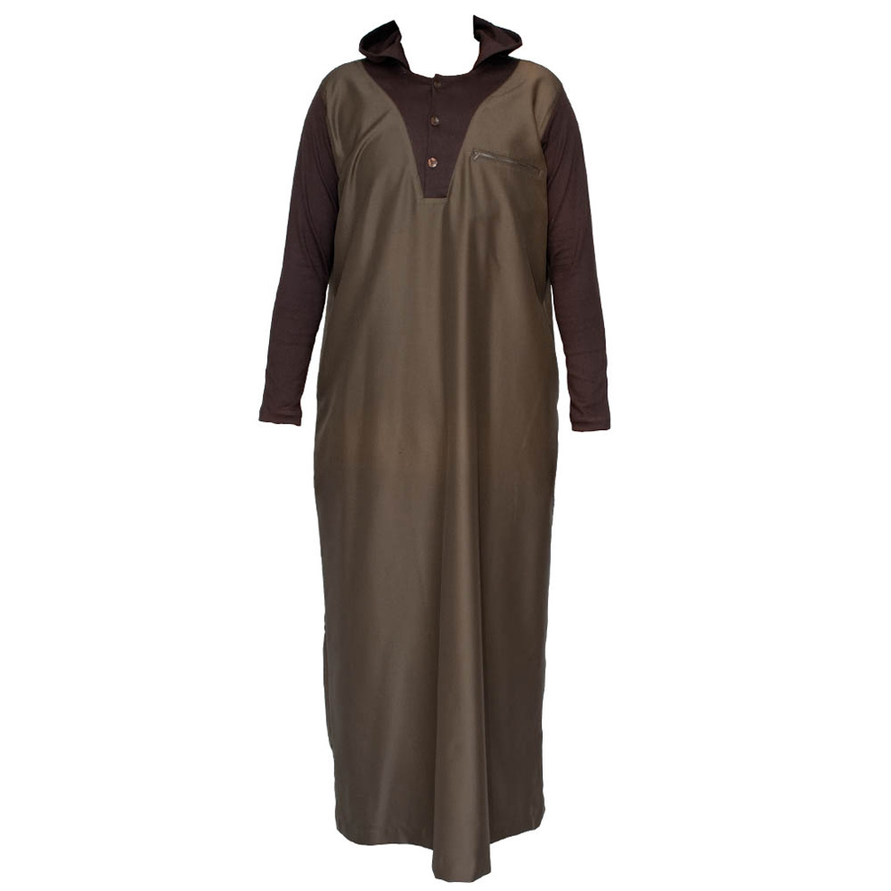 Brown Hooded V-Neck Jubba Thobe