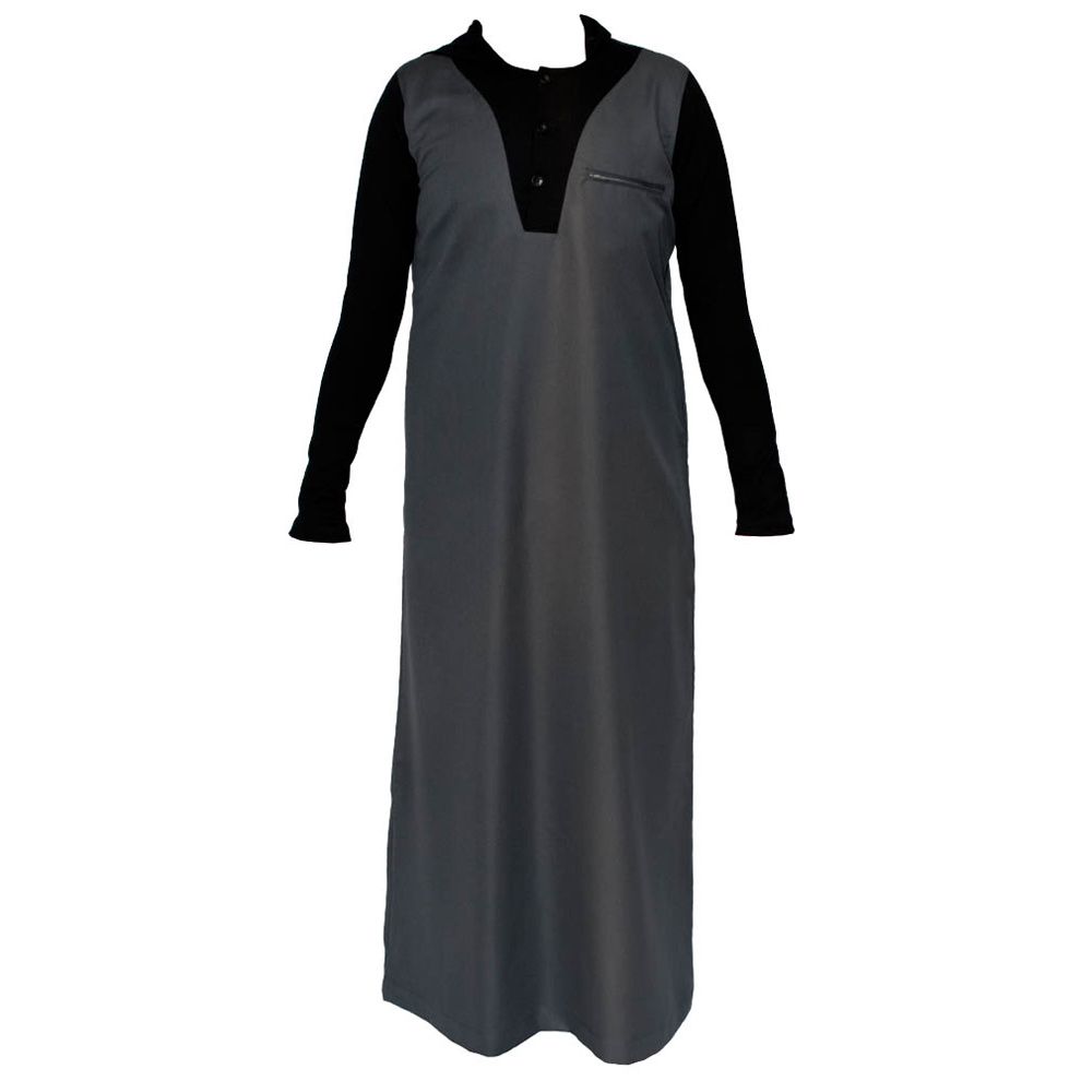Charcoal Grey Hooded V-Neck Jubba Thobe