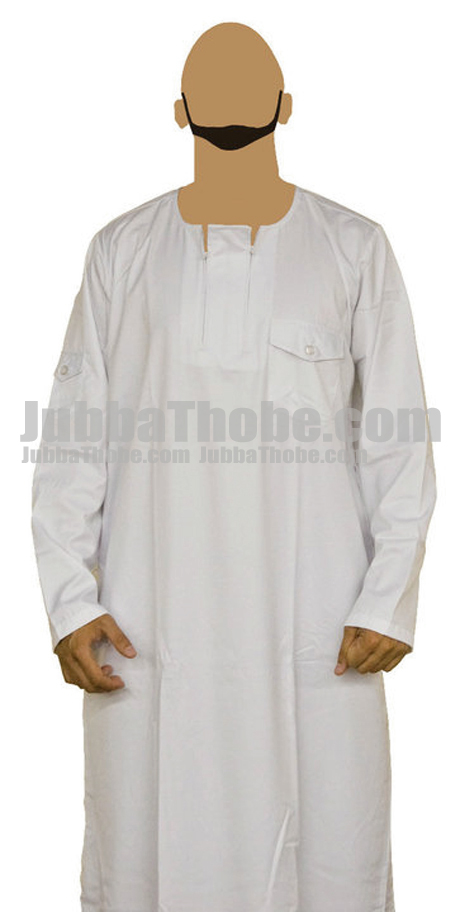 Double Zipped White Stylish Jubba Thobe