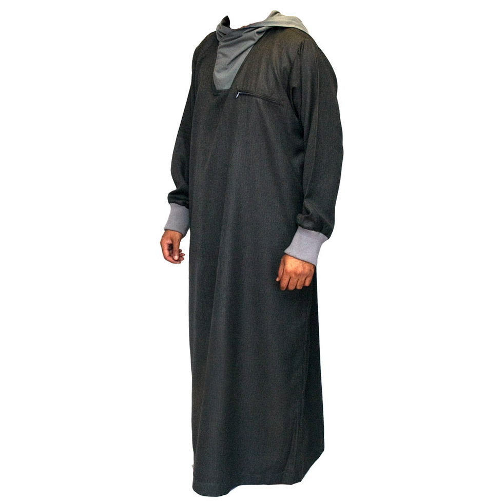 Grey Hooded Islamic Jubbah Thobe