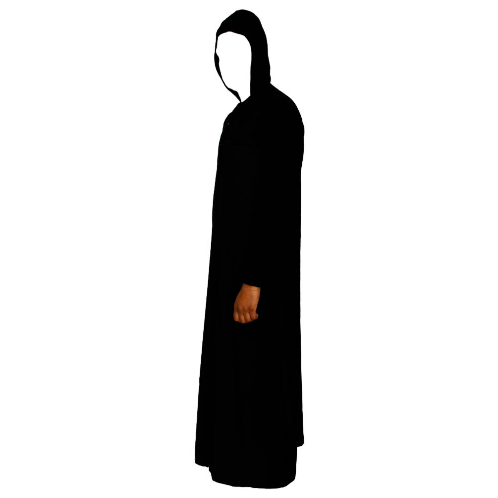 V-Neck Black Hooded Jubba Thobe