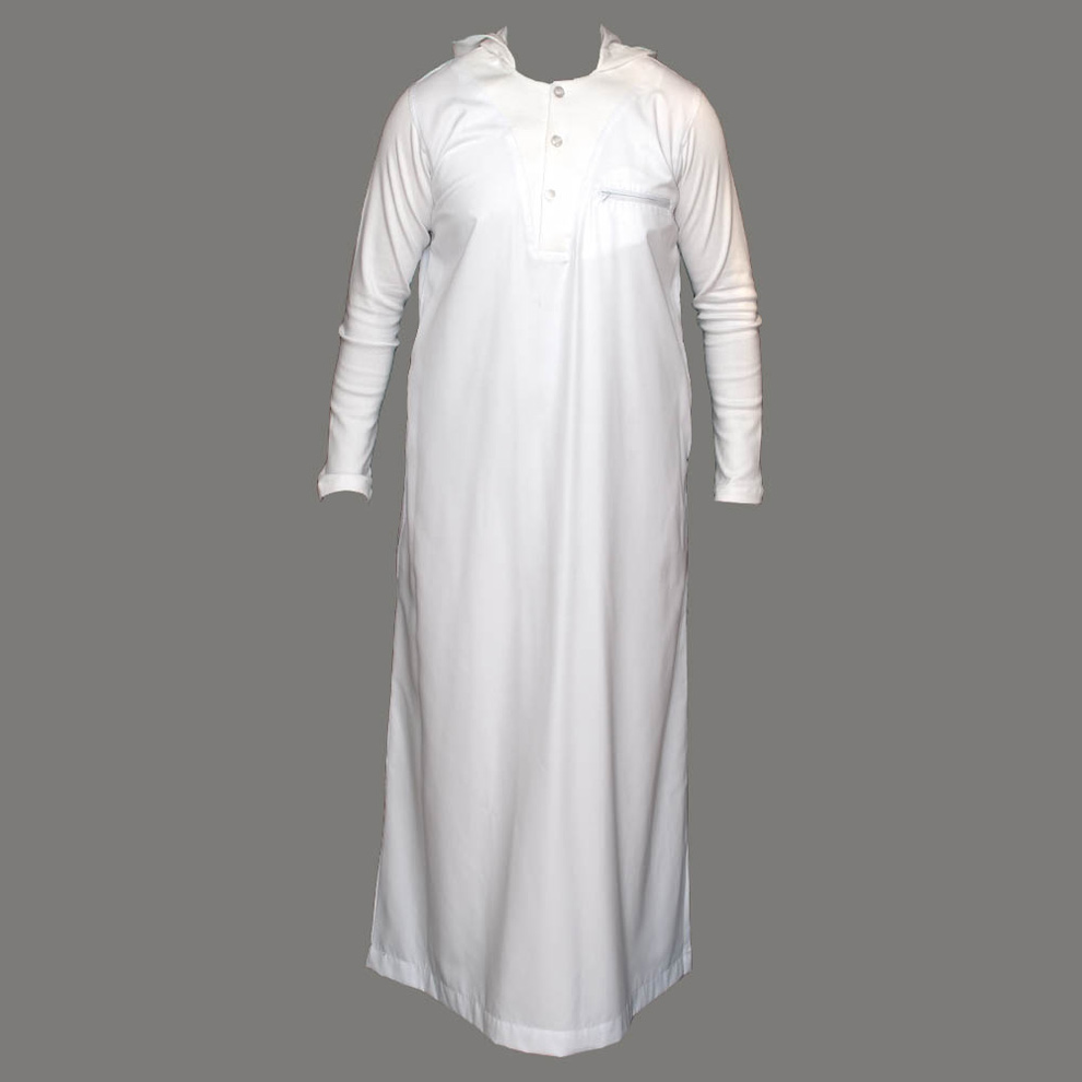 V-Neck White Hooded Jubbah Thobe