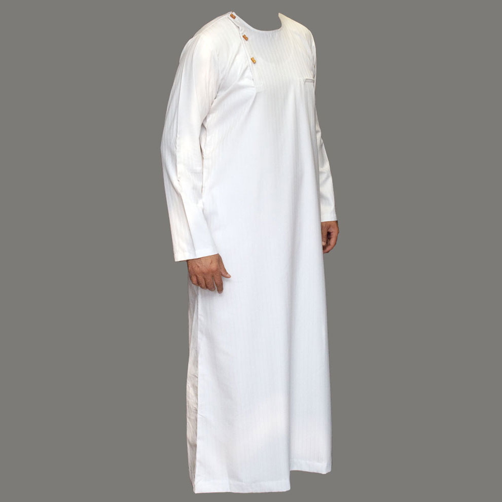 Wooden Button White Stylish Jubbah Thobe